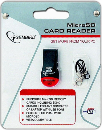 Картридер USB2.0 Gembird  для считывания MicroSD блистер FD2-MSD-1