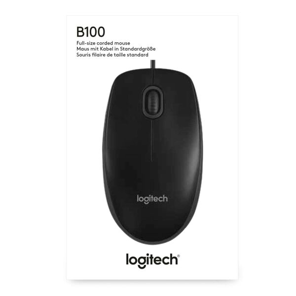 Мышь проводная оптическая Logitech B100, черная