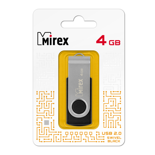 Флешка 4GB USB Flash Mirex SWIVEL RUBBER (Черный) 13600-FMURUS04