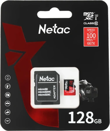 Карта памяти Netac 128GB P500 Extreme Pro MicroSDXC NT02P500PRO-128G-R (с адаптером)