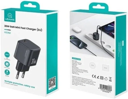 Сетевое зарядное Usams CC262 30W GaN (черный)