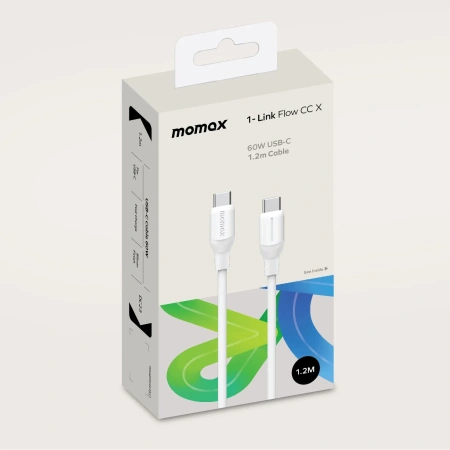 Кабель Momax 1-Link Flow CC X DC23W (Type-C, 1.2м, белый)