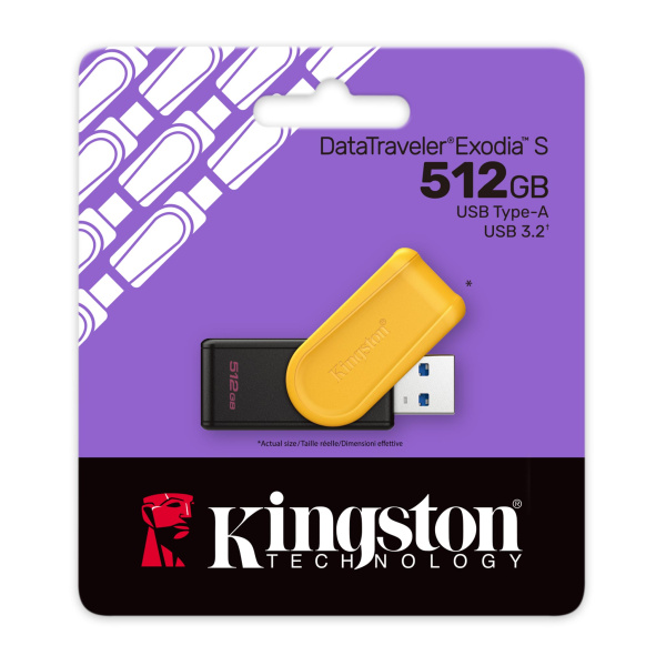 Флешка 512GB Kingston DataTraveler Exodia S USB 3.2 DTXS/512GB (черный/желтый)
