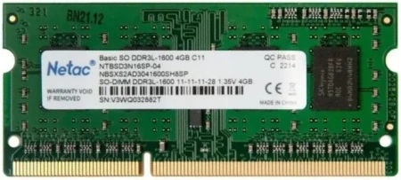Оперативная память Netac 4GB Basic DDR3 NTBSD3N16SP-04 (1600МГц, SO-DIMM)