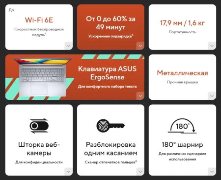 Ноутбук ASUS Vivobook 16X/ M3604YA-MB106/ R7-7730U/ 16 WUXGA IPS/ UMA/ 16GB/ 512GB/ DOS/ noODD/ BLACK