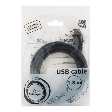 Удлинитель USB Type-A Cablexpert CCF2-USB2-AMAF-6 (USB 2.0, AM-AF, 1.8м, черный)