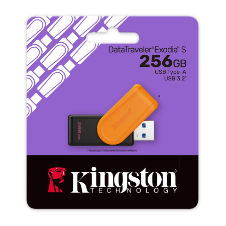 Флешка 256GB Kingston DataTraveler Exodia S USB 3.2 DTXS/256GB (черный/оранжевый)