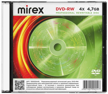 Диск DVD-RW Mirex 4.7Gb 4x (1 шт)