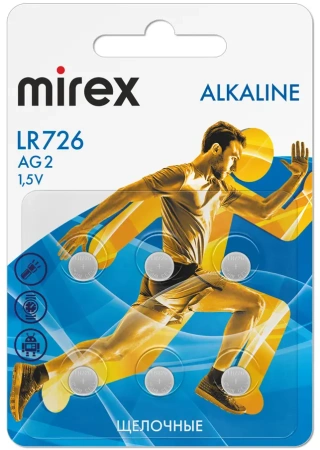 Батарейки Mirex LR726 AG2 Alkaline 23702-LR726-E6 (6 шт)