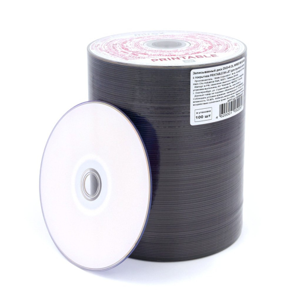 Набор дисков DVD-R Mirex Printable inkjet Double Layer 8.5Gb 8x (100 шт, двухслойный, полная заливка)