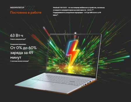 Ноутбук ASUS Vivobook 16X/ M3604YA-MB240/ R5-7430U/ 16 WUXGA IPS/ UMA/ 16GB/ 512GB/ DOS/ noODD/ SILVER