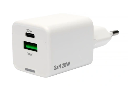 Сетевое зарядное Cablexpert MP3A-PC-61 GaN (USB Type-A/Type-C, 20Вт, белый)