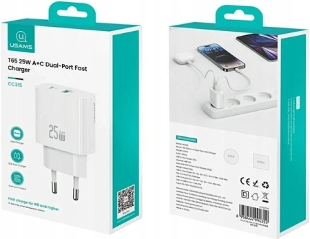 Сетевое зарядное Usams CC315 T65 25W (белый)