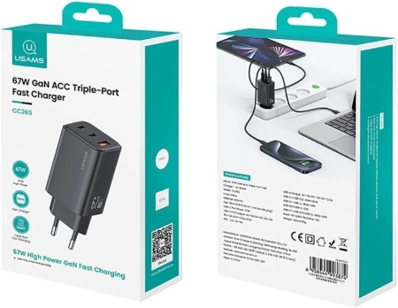 Сетевое зарядное Usams CC265 67W GaN (черный)