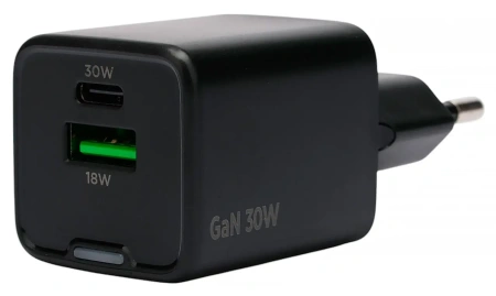 Сетевое зарядное Cablexpert MP3A-PC-64 GaN (Type-A/Type-C, 30Вт, черный)