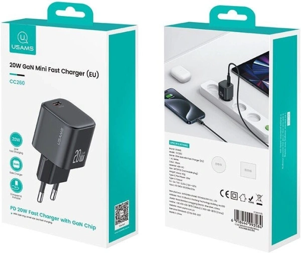Сетевое зарядное Usams CC260 20W GaN (черный)