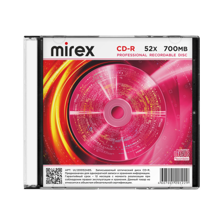 CD-R диск Mirex 700Mb 52x UL120052A8S Slim case
