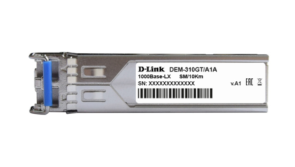 SFP-трансивер DEM-310GT/A1A с 1 портом 1000Base-LX для одномодового оптического кабеля (до 10 км)