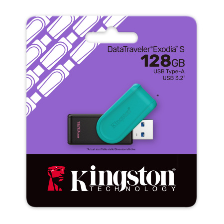 Флешка 128GB Kingston DataTraveler Exodia S USB 3.2 DTXS/128GB (черный/бирюзовый)