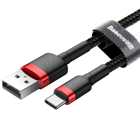 Кабель Baseus cafule Cable USB For Type-C, 3A, 1м, красный + черный