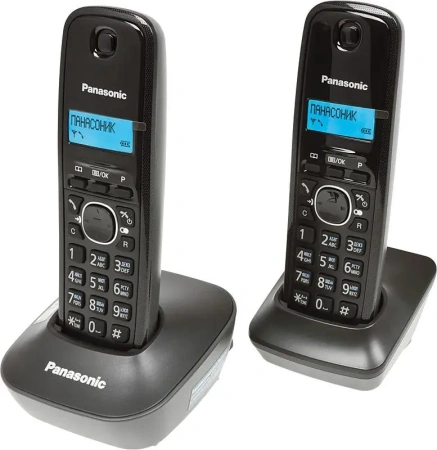 Радиотелефон Panasonic KX-TG1612RUH (база + 2 трубки, цвет серый)