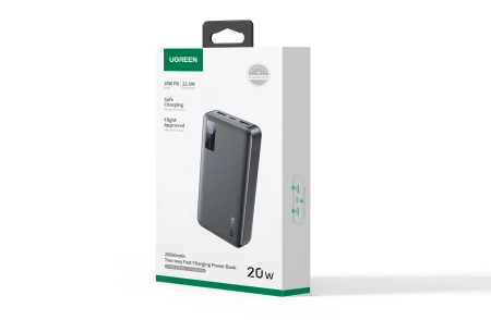 Портативное зарядное устройство Ugreen PB312 20000mAh (темно-серый)