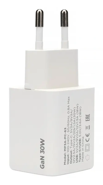 Сетевое зарядное Cablexpert MP3A-PC-63 GaN (USB Type-A/Type-C, 30Вт, белый)