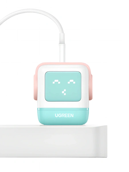 Сетевое зарядное устройство Ugreen Nexode Robot GaN CD361 (65W, голубой/розовый)